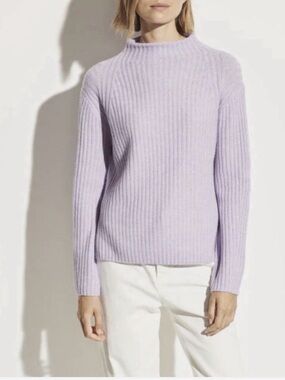 Vince  Ribbed Raglan Mock Neck Sweater in Lily Stone